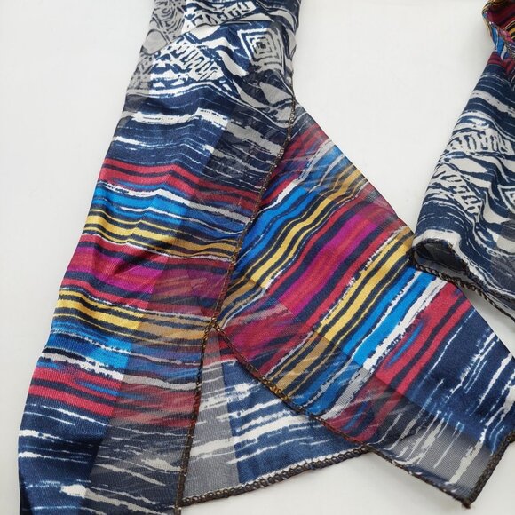 Blue Red Striped Geometric Multi-colored Scarf Rectangle 13"x60" - Picture 2 of 6